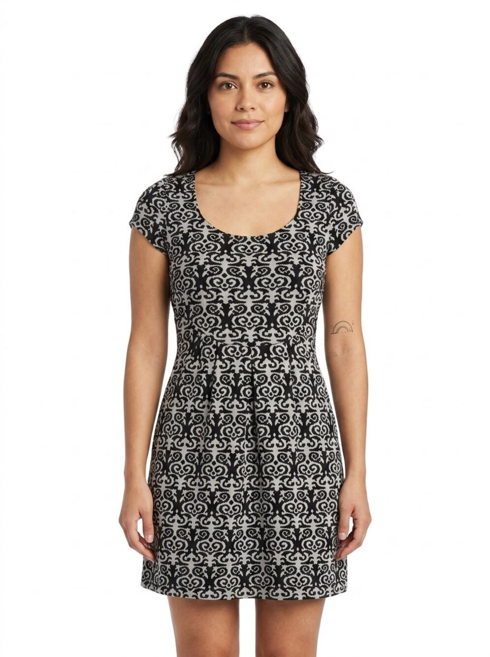 Deletta Black Scoop Neck A-Line Mini Open Knit Dress Women Size XS